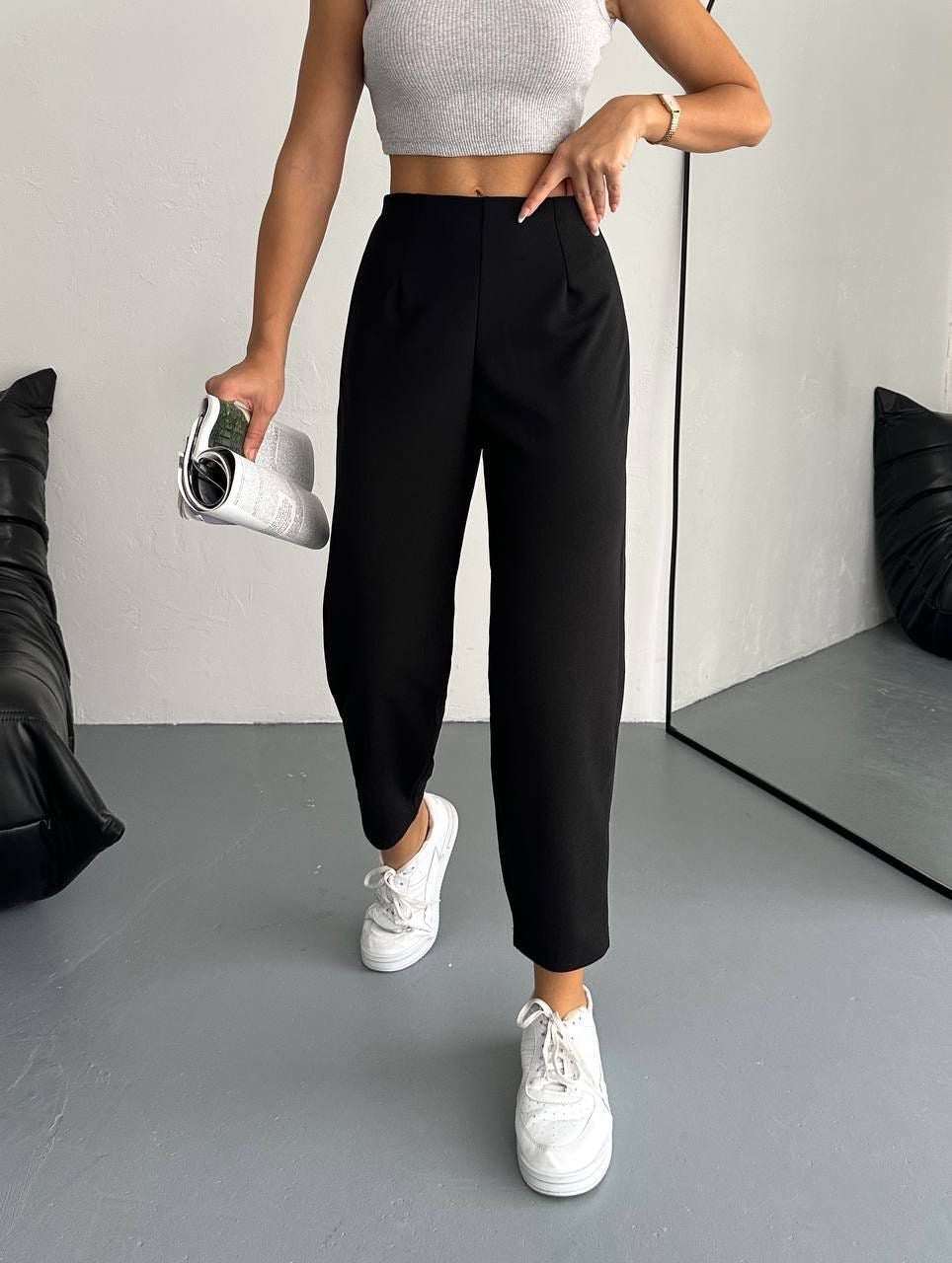 Classic High-Waisted Pleated Tailored Pants