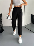 Classic High-Waisted Pleated Tailored Pants