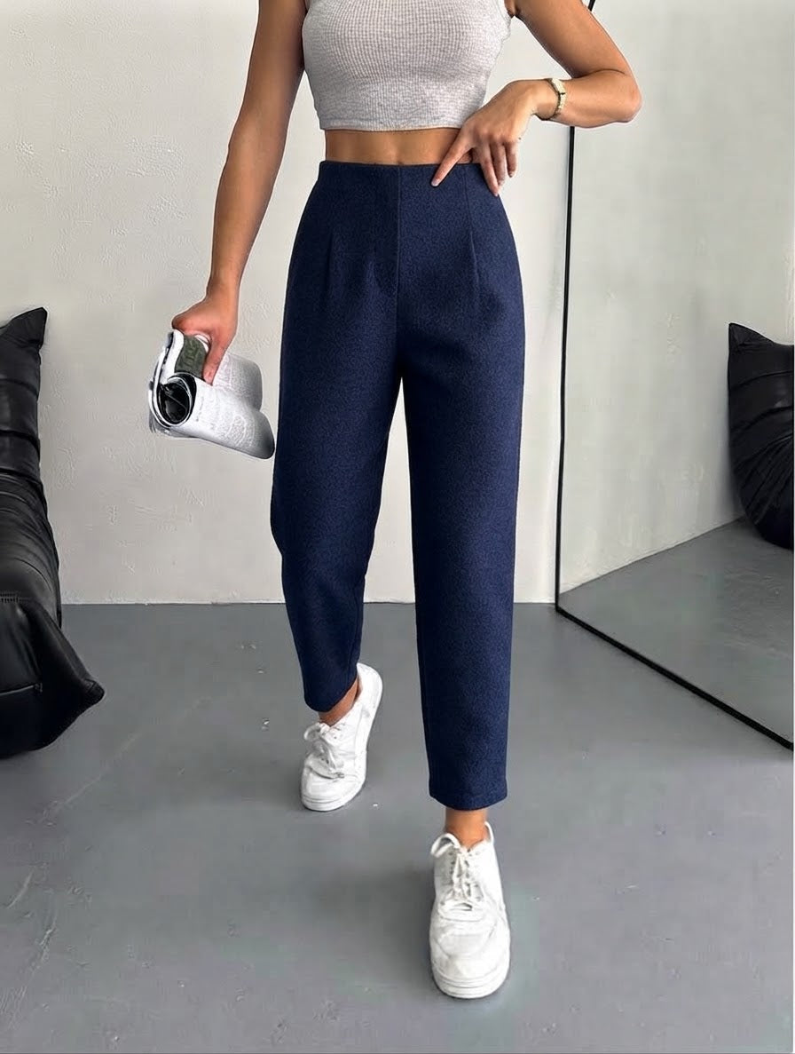 Classic High-Waisted Pleated Tailored Pants