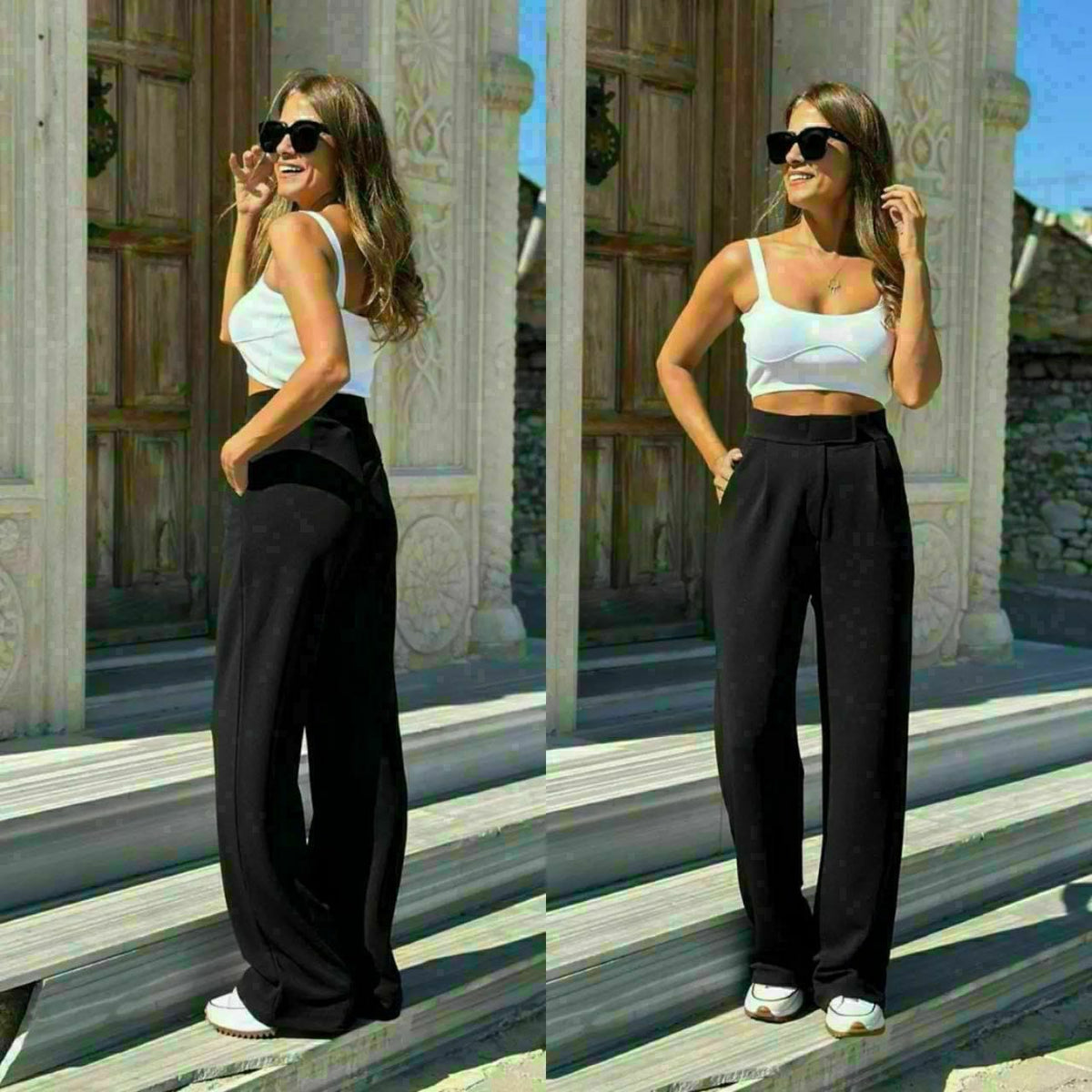 Relaxed High-Waist Wide-Leg Trousers