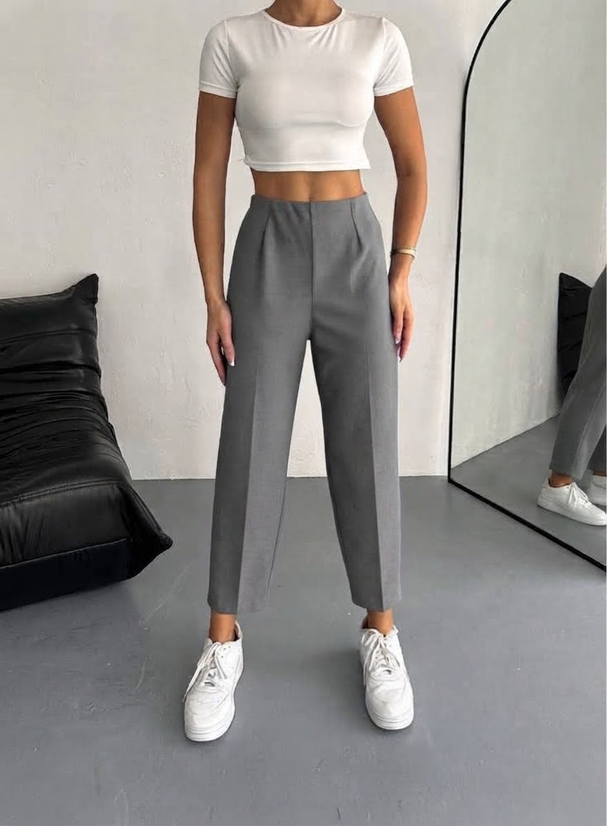 Classic High-Waisted Pleated Tailored Pants