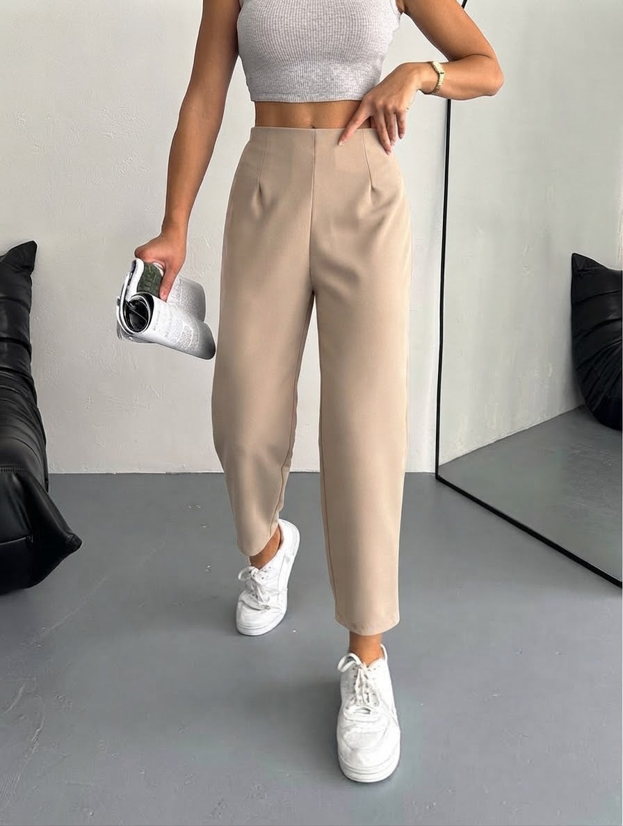 Classic High-Waisted Pleated Tailored Pants