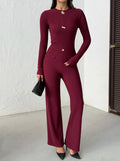 Ribbed Long-Sleeve Top & Flare Pants Set