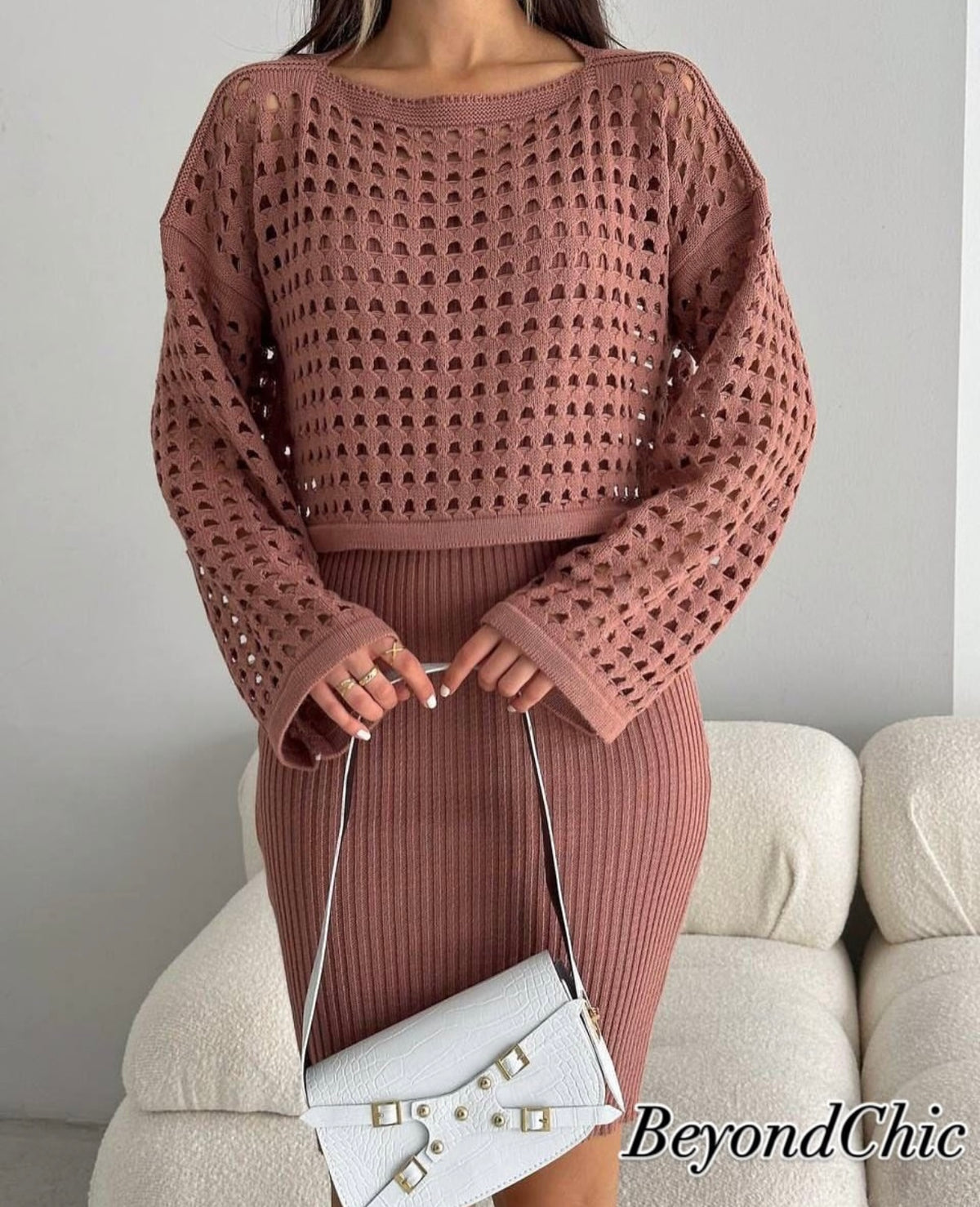Dark Green Ribbed Midi Dress & Bolero Shrug Set
