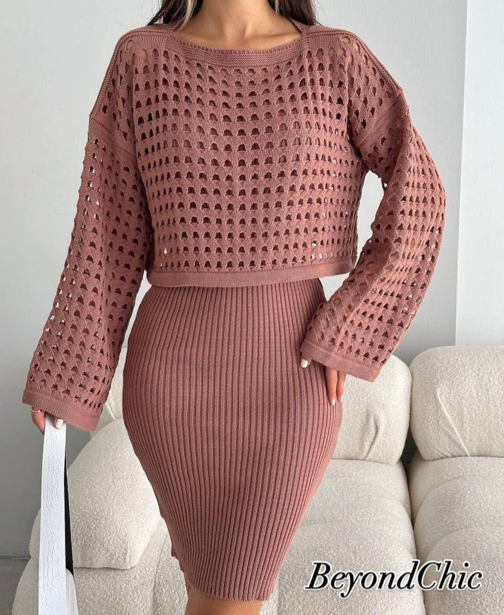 Dark Green Ribbed Midi Dress & Bolero Shrug Set