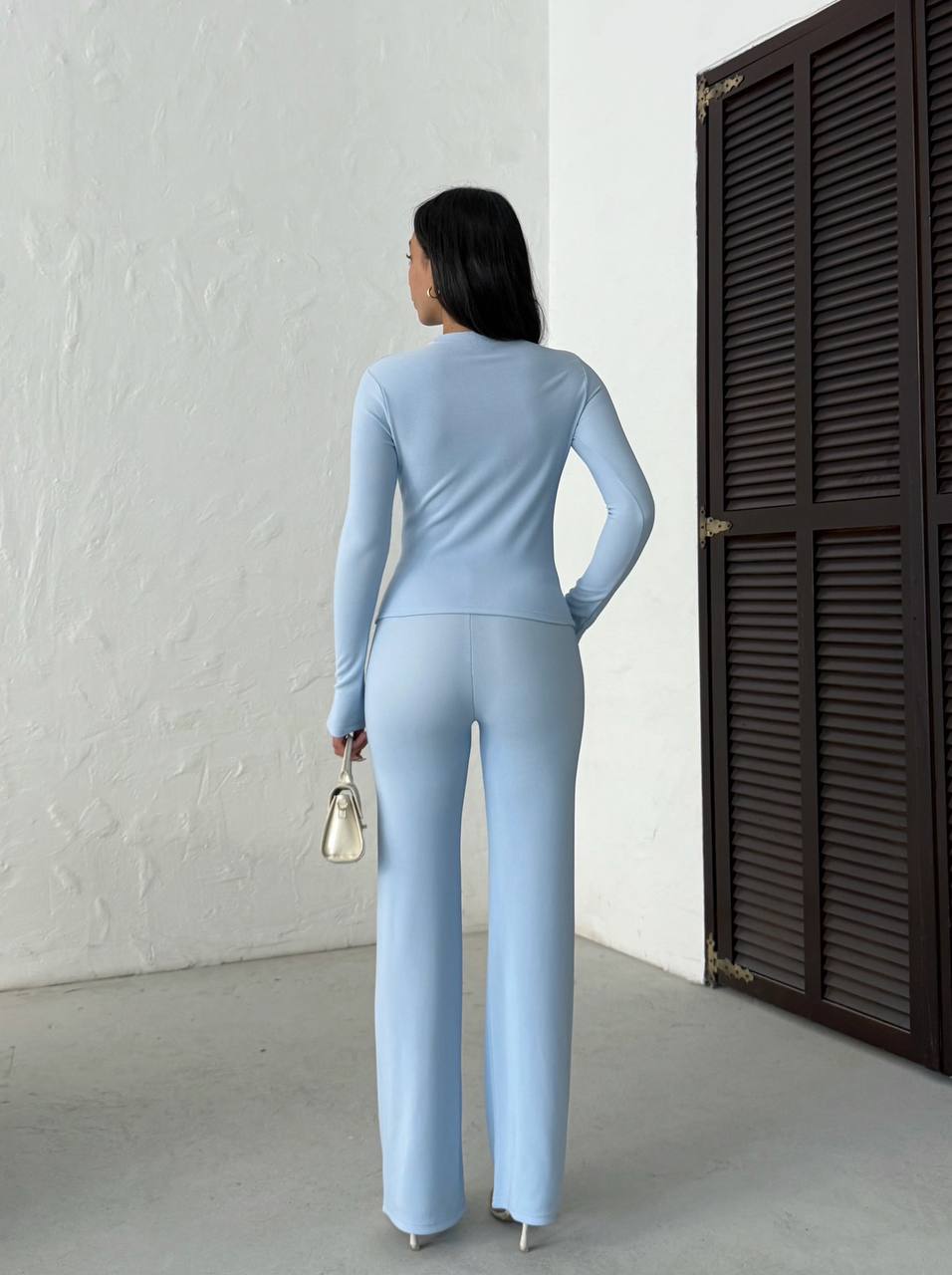 Ribbed Long-Sleeve Top & Flare Pants Set
