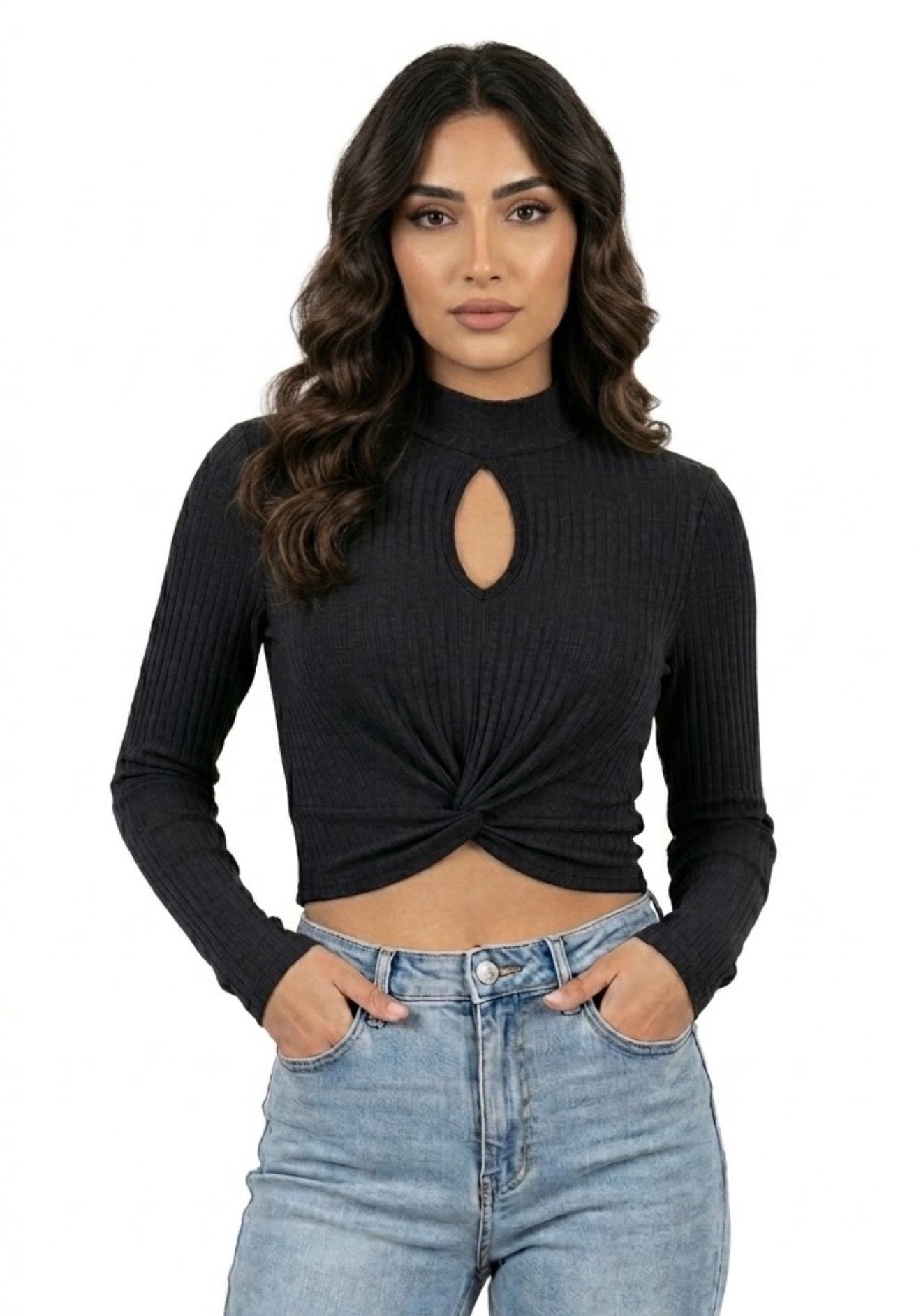 Rib-Knit Knot Crop Top